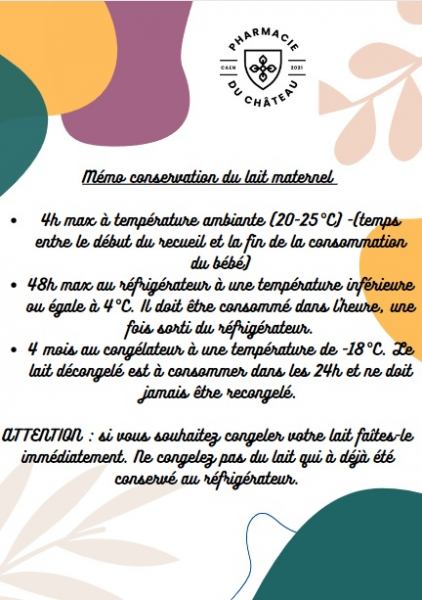 Illustration Mémo conservation du lait maternel .