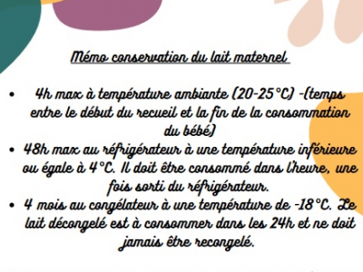 Illustration Mémo conservation du lait maternel .